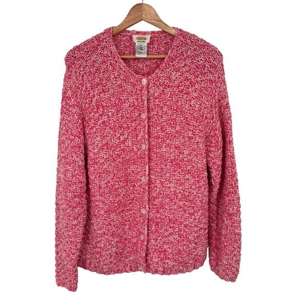 Talbots Womens Hand-Knit chunky Pink Cardigan Sweater size XL 100% Cotton - Picture 1 of 13